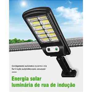 Luminária Solar Poste Rua Refletor 160 Cob 200W Sensor Presença Movimento Prova D' Água Com Controle