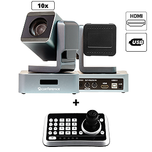 Kit 2 Câmeras Mini PTZ 10X HDMI | USB 2.0 + 1 Controle JTK1 + 2 Suportes de Parede + 2 Cabos Para Controle – 30m