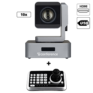 Kit 1 Câmera Mini PTZ 10X HDMI | USB 2.0 + 1 Controle JTK1 + 1 Suporte de Parede + 1 Cabo Para Controle – 30m