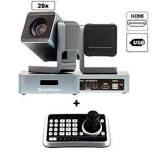 Kit 2 Câmeras Mini PTZ 20X HDMI | USB 2.0 + 1 Controle JTK1 + 2 Suportes de Parede + 2 Cabos Para Controle – 30m