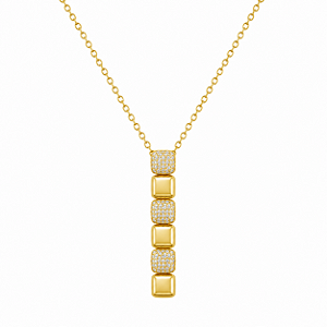 COLAR DOURADO GRAVATINHA COM PINGENTE DE 6 QUADRADOS INTERCALANDO LISO E CRAVEJADO 45+5CM