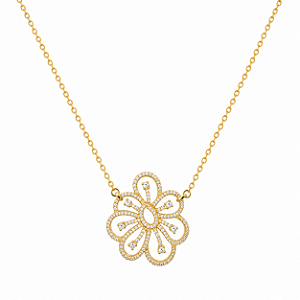 COLAR DOURADO DE FLOR MICROCRAVEJADA COM ZIRCÔNIAS BRANCAS