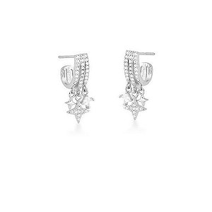 BRINCO TRÊS VOLTAS E PÊNDULO ESTRELAS E ZIRCÔNIAS PRATA RODINADA