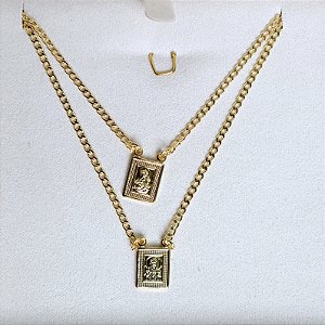 ESCAPULÁRIO DOURADO CORRENTE COM MEDALHAS - S.C. DE JESUS/N. SRA. CARMO - 60CM