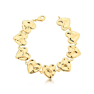PULSEIRA DOURADA COM CORAÇÕES TEXTURIZADOS