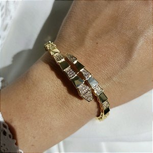 BRACELETE DOURADO DE COBRA INTERCALANDO ZIRCÔNIAS CRAVEJADAS