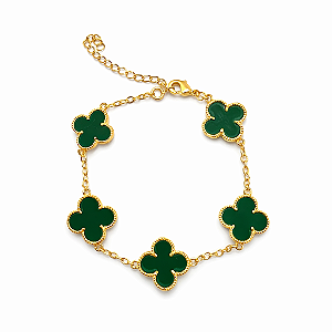 PULSEIRA DOURADO TREVO DE 4 FOLHAS COR VERDE
