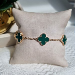 PULSEIRA DOURADO TREVO DE 4 FOLHAS COR VERDE