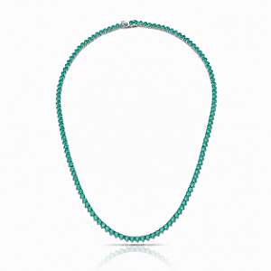 CHOCKER RÓDIO BRANCO MODELO RIVIERA 3 PONTAS ZIRCÔNIAS VERDE TIFFANY- 40CM -3,8MM