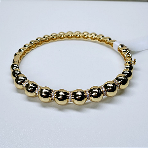 BRACELETE DOURADO DE BOLINHAS, METADE DO BRACELETE COM BOLINHAS LISA E ESPAÇADOR TODO CRAVEJADO