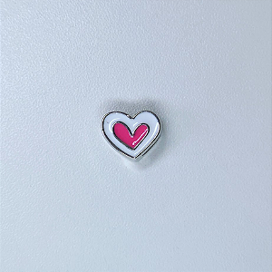 PINGENTE RÓDIO BRANCO DE ESTEIRA FORMATO CORAÇÃO BRANCO COM ROSA