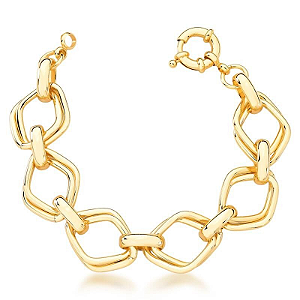 PULSEIRA DOURADA EM ELOS NAVETES DUPLOS LISOS E FECHO BOIA