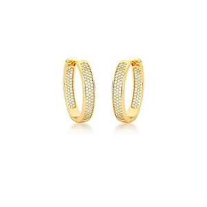 ARGOLA DOURADO OVAL MEDIA CRAVEJADA DE ZIRCÔNIAS BRANCAS