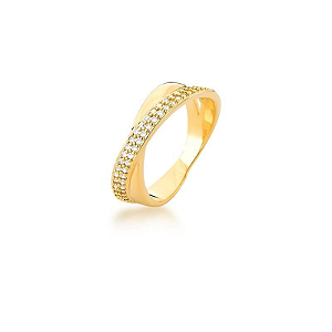 ANEL DOURADO CURVO CRAVEJADO DE ZIRCÔNIAS