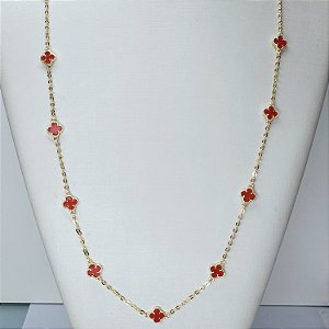 COLAR DOURADO DE TREVOS PEQUENOS COR VERMELHA