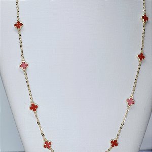 COLAR DOURADO DE TREVOS PEQUENOS COR VERMELHA