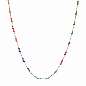 COLAR DOURADO ELOS E ZIRCÔNIAS COLORIDAS - 80CM + EXTENSOR