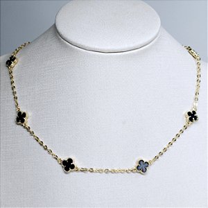 CHOCKER DOURADA DE TREVOS PEQUENOS PRETO