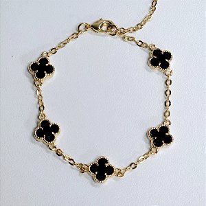 PULSEIRA DOURADA DE TREVOS PEQUENOS PRETO