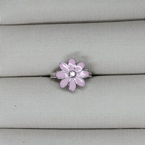 ANEL DE PRATA RODINADO INFANTIL COM FLORZINHA ROSA