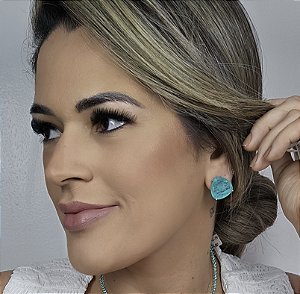 BRINCO EM RÒDIO BRANCO COM PEDRA TRIANGULAR VERDE TIFFANY GRANDE