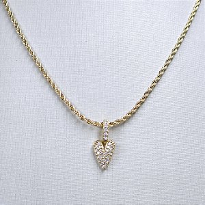 CHOCKER DOURADA CORDÃO BAIANO FINO COM PINGENTE DE CORAÇÃO CRAVEJADO