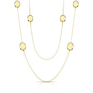 COLAR DOURADO DUAS VOLTAS COM PINGENTES OVAIS LISOS 85+5CM