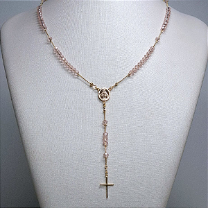 COLAR DOURADO ROSARIO CRISTAIS (CORES)