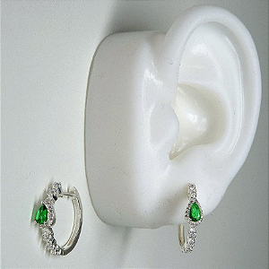 ARGOLA DE PRATA CLICK COM CRISTAL GOTA VERDE ESMERALDA