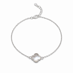 PULSEIRA DE PRATA COM 1 TREVO EM MATREPÉROLA