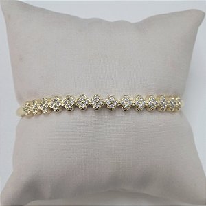 BRACELETE DOURADO E TREVOS DE 4 FOLHAS COM ZIRCÔNIAS BRANCAS