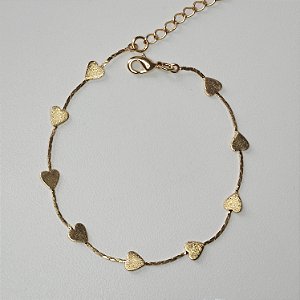 PULSEIRA DOURADA COM CORAÇÕES LISOS 16+5CM