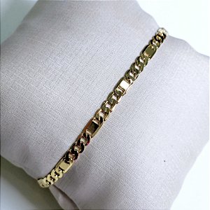 PULSEIRA DOURADA MISTA ELO GRUMET E PIASTRINE