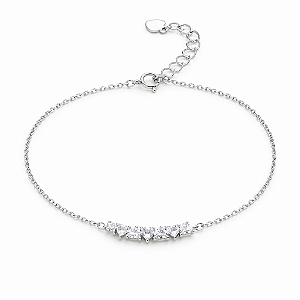 PULSEIRA DE PRATA COM 5 PEDRINHAS EM FORMATO DE CORAÇÃO 16+5CM