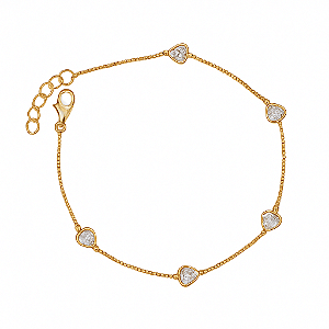 PULSEIRA DOURADA VENEZIANA COM PEDRINHAS DE CORAÇÃO 18+5CM