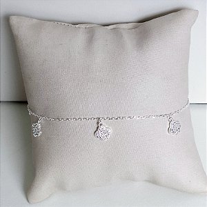PULSEIRA DE PRATA COM 5 TREVOS CRAVEJADOS 17+4CM