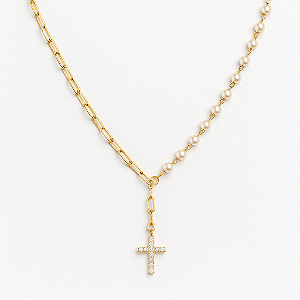 CHOCKER DOURADA MODELO ROZÁRIO DE UM LADO ESFERAS E DO OUTRO ELO CARTIER 40+5CM