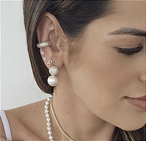 BRINCO DOURADO CIRCULO CRAVEJADO E PEROLA