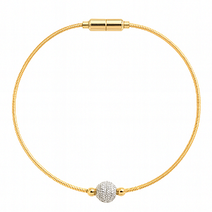 PULSEIRA DOURADA CORDA DE VIOLÃO COM UMA BOLINHA TODA CRAVEJADA - FECHO IMÃ