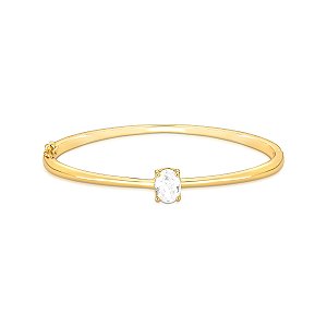 BRACELETE DOURADO LISO COM 1 PEDRA DE ZIRCÔNIA OVAL PONTO DE LUZ