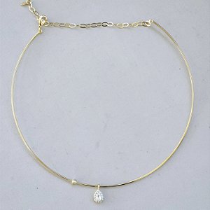 ARO DOURADO PINGENTE GOTA COM PEDRAS DE ZIRCÔNIAS BRANCAS