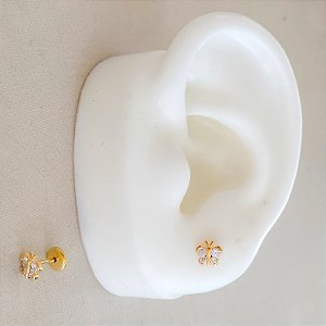BRINCO DOURADO DE BORBOLETA CRAVEJADA - COM TARRACHA BABY