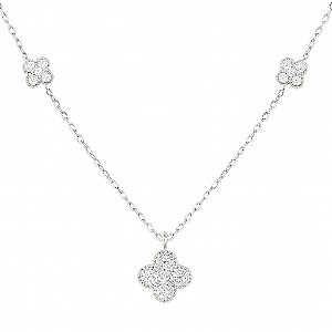 CONJUNTO DE PRATA BRINCOS E PINGENTE DE TREVOS CRAVEJADAS 40+5CM