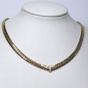 CHOCKER DOURADA MALHA GROUMET BRILHOSA - 42CM + EXTENSOR