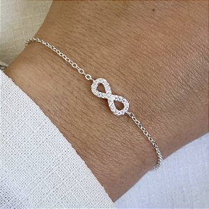 PULSEIRA DE PRATA CARTIER COM PINGENTE DO INFINITO TODO CRAVEJADO