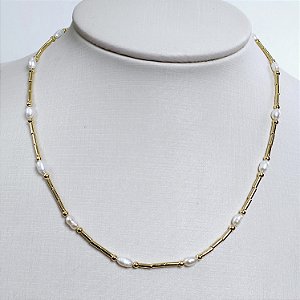 CHOCKER DOURADA CANUDINHO COM PÉROLAS INTERCALANDO