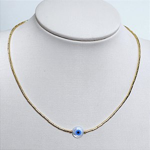 CHOCKER DOURADA CANUDINHO COM PINGENTE OLHO GREGO