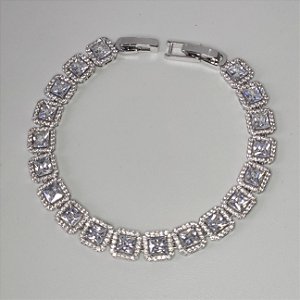 PULSEIRA EM RÓDIO BRANCO MODELO RIVIERA QUADRADA E MICRO ZIRCÔNIAS AO REDOR