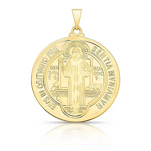 PINGENTE DOURADO LISO E REDONDO COM IMAGEM DE SÃO BENTO
