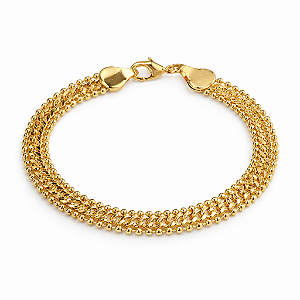 PULSEIRA DOURADA GROUMET COM TRABALHADO DE BOLINHAS NA LATERAL